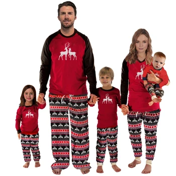 

Family Christmas Pajamas Matching Clothing Sets Vintage Deer Print Sleepwear Suit Family-Looks Casual Dad Mom Child Xmas Outfits