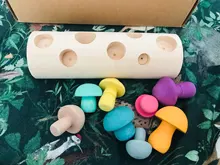 Bloques de arcoíris de madera Montessori para bebé, juego de recolección de setas, juguetes educativos de madera para bebé, ensamblaje a juego con forma de desarrollo