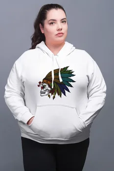 

Angemiel Wear Feather Indian Skull And Crossbones White Women 'S Hooded Sweatshirt