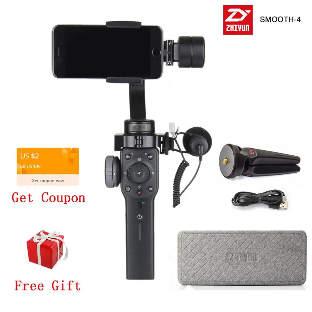 Zhiyun Smooth4 smooth 4 3 осевой Ручной Стабилизатор для смартфона экшн камера iPhone X 8 Gopro Hero 5