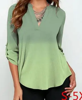

ZOUDKY Autumn Women Chiffon Blouse 3/4 Sleeve Female V Neck MZ5566