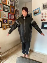 Plus-Size Coat Hooded-Collar Letter Faux-Leather XITAO Women Pocket Autumn Fashion New