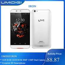 UMIDIGI IRON 4G LTE-FDD WCDMA GSM MT6753 Octacore 1,3 GHz смартфон 5," Android 5,1 3 Гб ram 16 Гб rom 8 Мп 13 МП Двойная камера