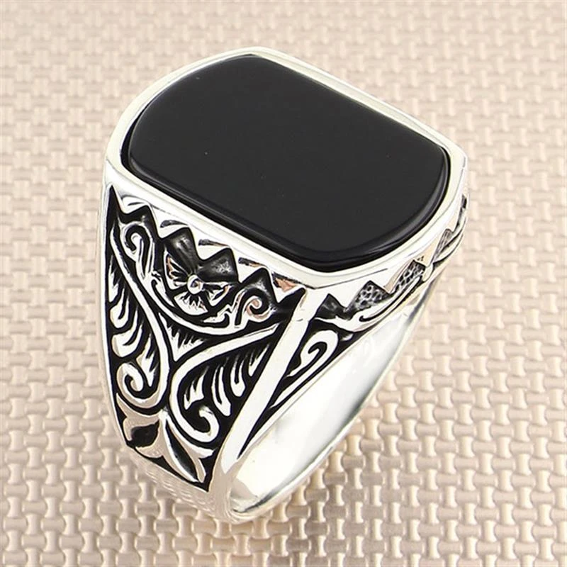 Sterling Silver Ring 925 With Black Stone Ring For Men Onyx Agate Tiger Eye Stone Handmade Turkish Jewelry Rings Aliexpress