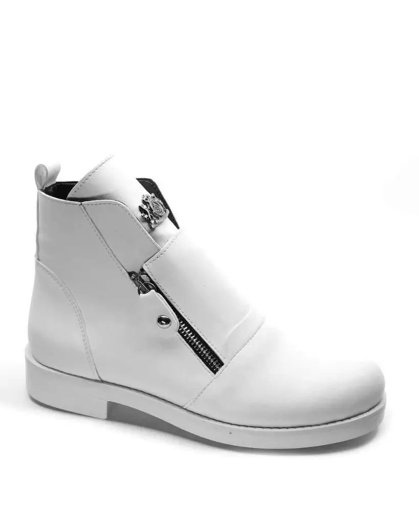 

Mosimoso Women's Ankle Height Boot Toddy White Skin Zippered Metal Buckle Women Boots