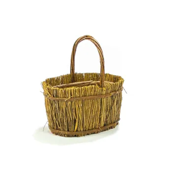 

Basket planter OVAL wicker NATURAL fiber with handle 22X14X24