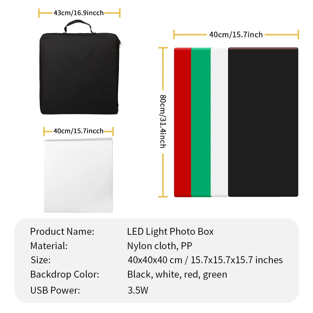 Selens Lightbox 40 40 40cm Photo Ring LED Light Studio Box 4 Color Backgrounds Tabletop Photography Soft Shooting Tent Box