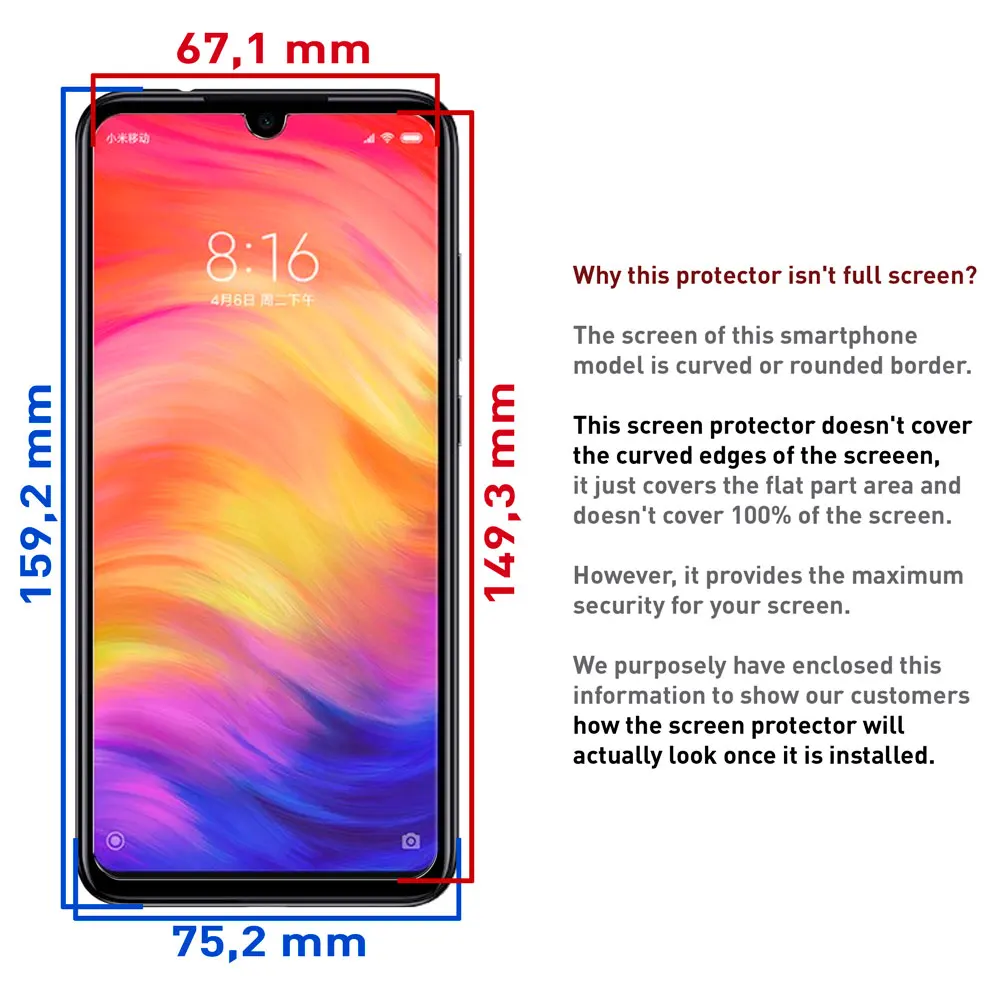 OcioDual Защитная пленка для экрана Xiaomi Redmi Note 7 закаленное стекло 9 H 2.5D стекло Премиум 0,3 мм закаленное стекло для ясного