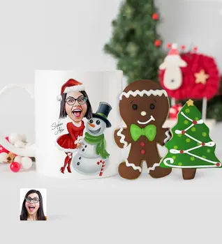 

Personalized Christmas Caricature Of mug And Handmade Royal Icing Cookie set-9