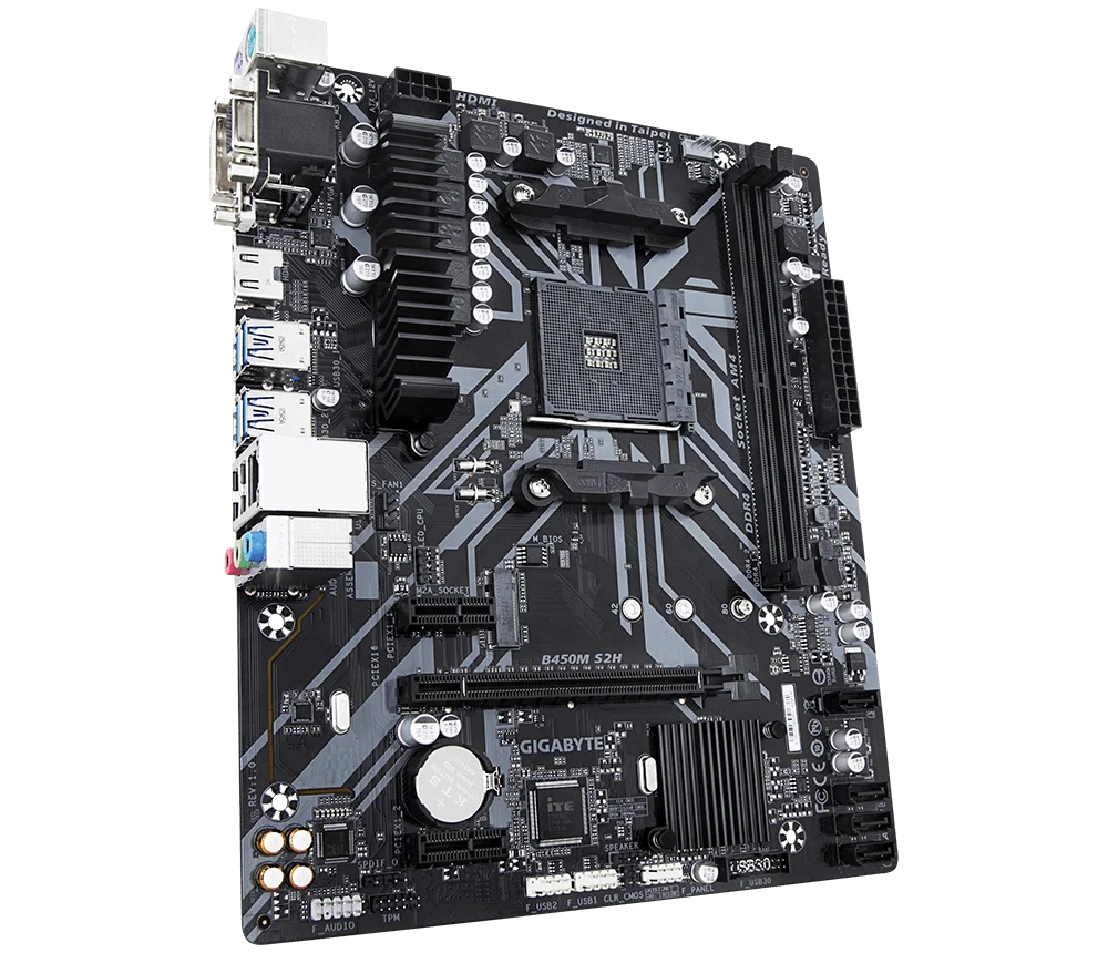 Материнская плата GIGABYTE B450M S2H, SocketAM4, AMD B450, mATX