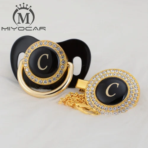 LC-4 0-6M MIYOCAR золото серебро имя инициалы буквы C прекрасный bling соска и соска клип набор BPA бесплатно пустышка bling уникальный дизайн LC - Цвет: LC-4 0-6M