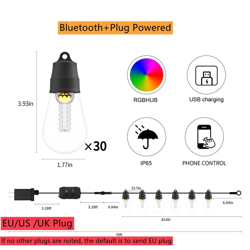 Bluetooth LED String Light Outdoor Solar Street Garland RGB S14 Fairy Light 15 30 Bulb LED Garden Light Patio Tree Wedding Decor star fairy lights String Lights