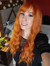 Orange Wig Bangs Long-Wig Synthetic-Fiber Water-Wavy Womens Daily/party-Wig with 24-