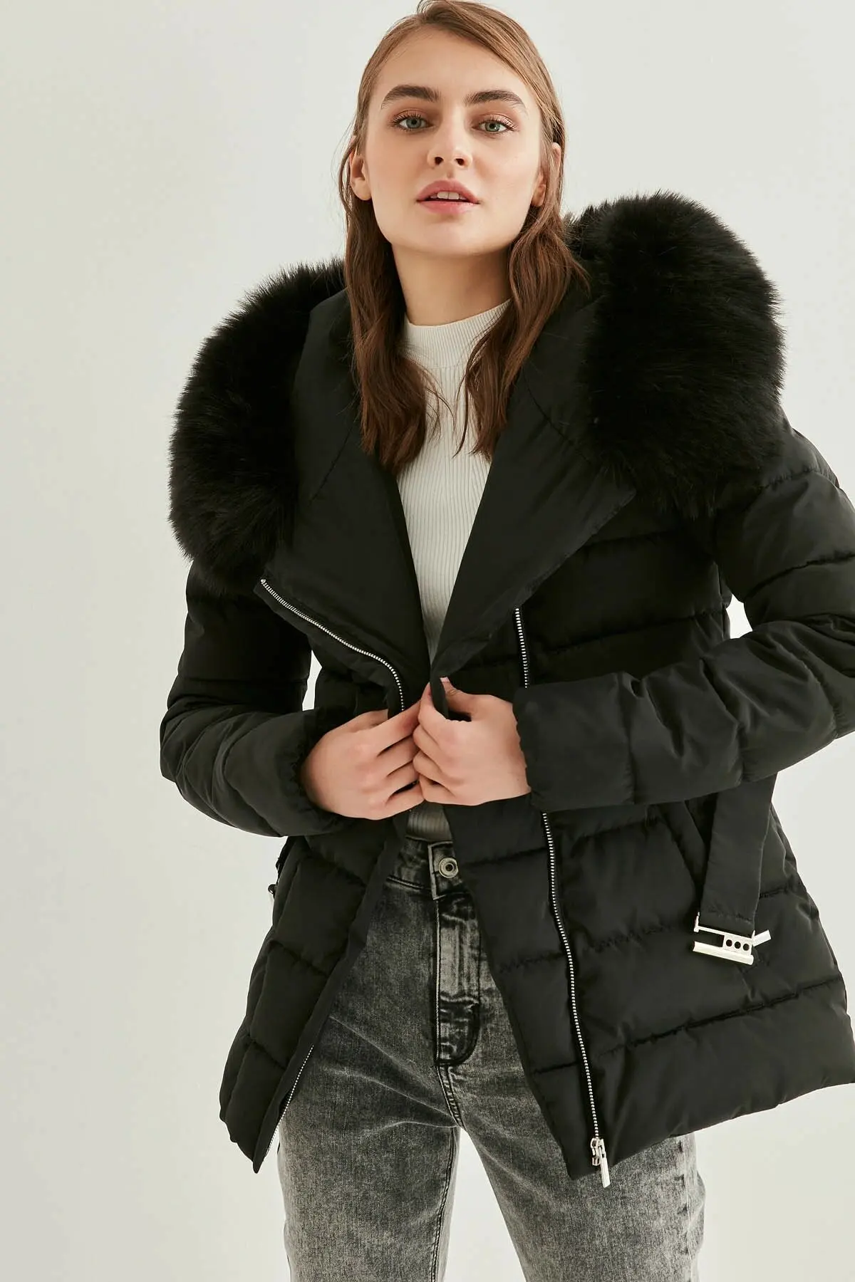 Women Double Breasted Coats Inflatable Padded Jackets Fur Coat Long Coat With Hat Winter Wear Cold Proof New Street Fashion