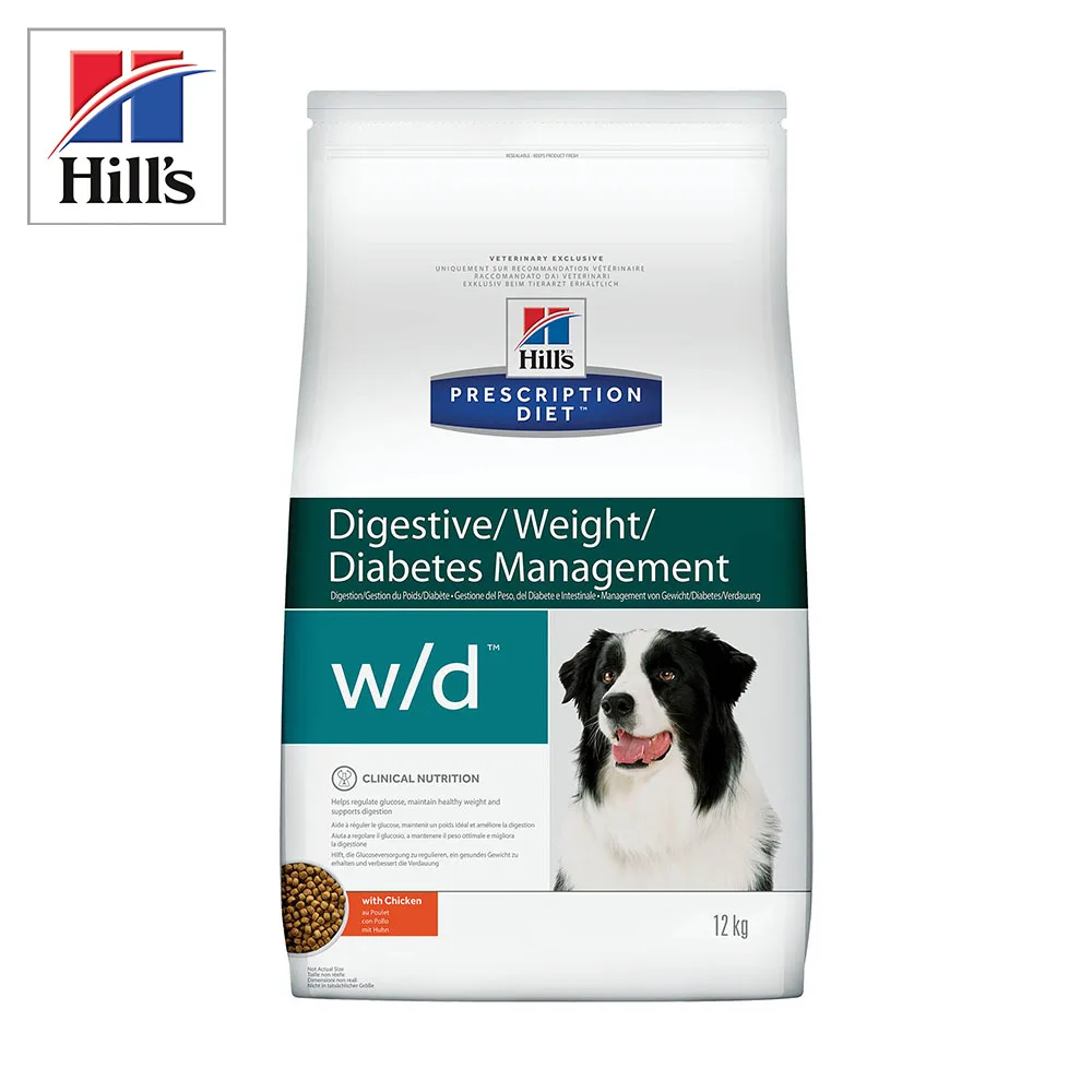Сухой диетический корм для собак Hill's Prescription Diet w/d, при поддержании веса и сахарном диабете, с курицей 12кг