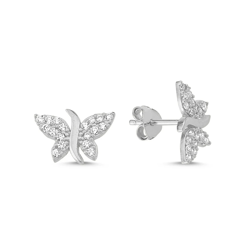 KUTAYDAN Zircon Butterfly Earrings 925 Sterling Silver