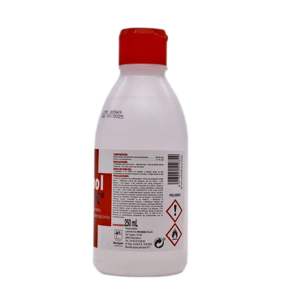 Ethyl Alcohol Montplet 96 ° 1L. Verwijdert Virussen En Bacteriën. Antiseptische Voor Gezonde Huid. Niet Geschikt Voor Mond Gebruik. Product Geregistreerd.