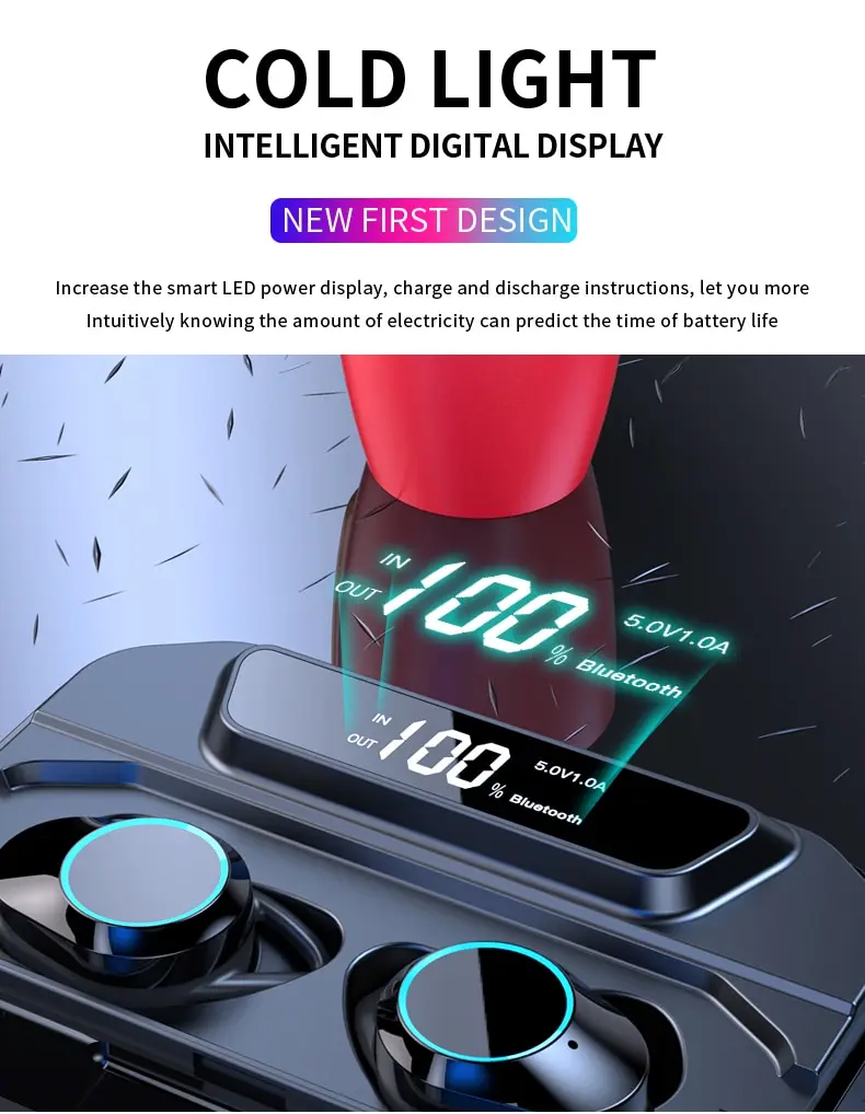 G02 V5.0 Bluetooth стерео наушники беспроводные IPX7 водонепроницаемые сенсорные наушники гарнитура 3300 мАч светодиодный аккумулятор с дисплеем type-c чехол для зарядки