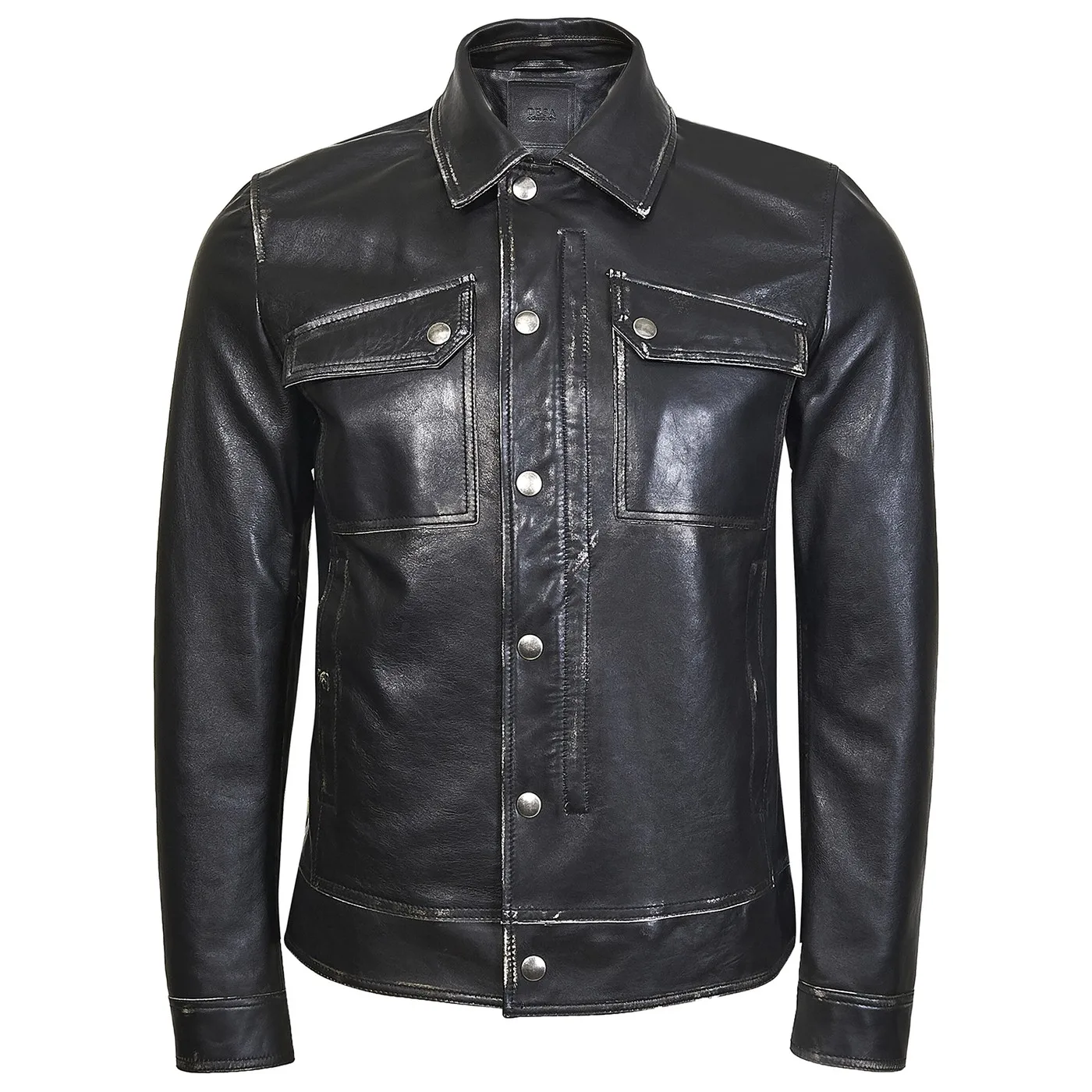 

Real Leather Down Jacket Men Genuine Lambskin Winter Warm Leather Coat with Removable Standing Sheep Fur Collar