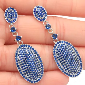 

46x15mm SheCrown New Designed Created Tanzanite Gift For Sister Silver Earrings
