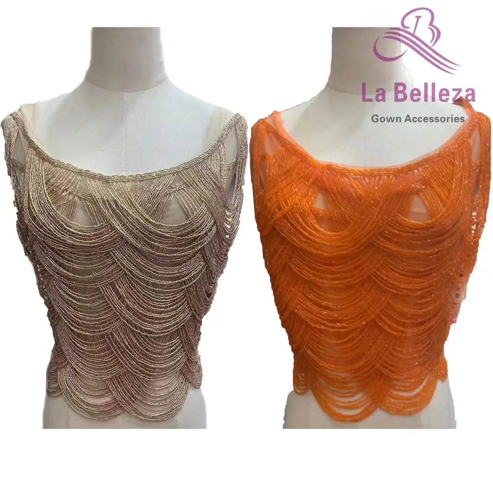 

La Belleza Parabolic beige patch,fringe appliques,orange beads patch,crystal appliques,wedding gown appliques,Gold beaded patch