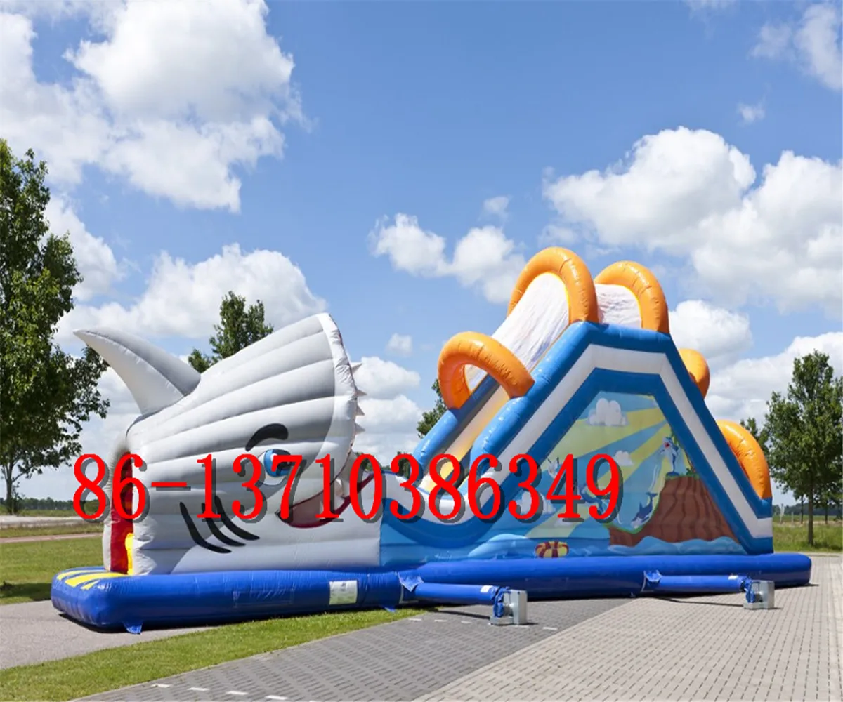 

Commercial customized adult children inflatable shark bounce slide hot sale