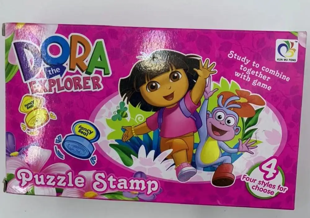 

Cartoon puzzle stamp four styles for choose