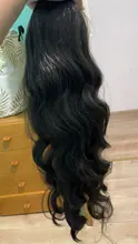 Coleta ondulada de cuerpo largo vigoroso para mujer, extensión de cabello sintético, Clip en peluca, cabello falso negro