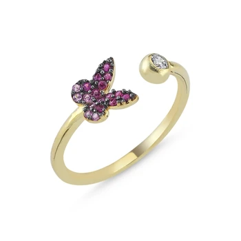 

KUTAYDAN PembeTonlamalı Nano Cubic Zirconia Butterfly Adjustable Ring 925 Sterling Silver