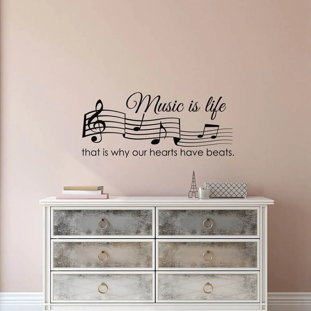 

Music IS LIFE That IS WHY our heart HAVE Beats quote- Music note treble clef decals bedroom wall artist home decoration