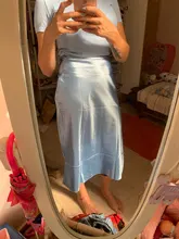 Mnealways18-falda de seda satinada para mujer, Falda larga de cintura alta, color púrpura, elegante, para oficina, Primavera, 2020