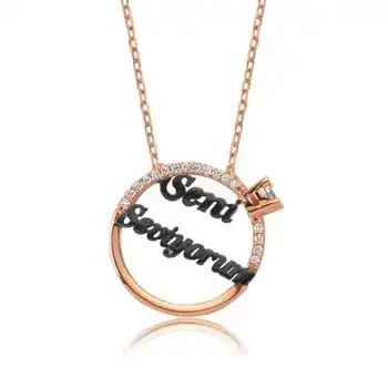 

KUTAYDAN 925 Sterling Silver Solitaire Love You Printed Lady Necklace
