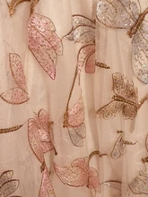 Pleated-Skirt Mesh Sequins High-Waist Womens Elegant Embroidery Two-Layer Dragonfly