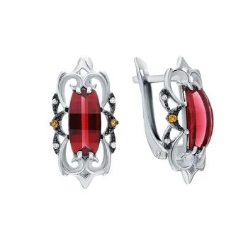 

Silver earrings with cubic zirconia and Garnet sunlight sample 925