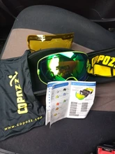 COPOZZ-Gafas de esquí con funda y lente amarilla, lentes de esquí esféricas antivaho, para esquiar, para hombre y mujer, gafas de nieve + lente + caja