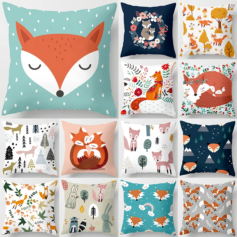Cartoon Fox Animal Car Pillowcase Polyester cushion covers for living room Throw Pillow Case 45*45 Sofa Decoration Pillowcover