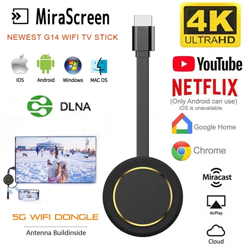 

G14 HDMI TV Stick Mirascreen Miracast 4K 5G Wifi Wireless Display Anycast Dongle Airplay Mirror Screen Projector For Youtube IOS