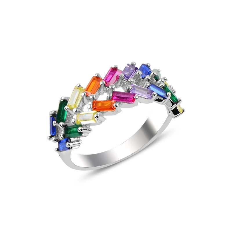

Silver 925 Sterling Zircon & Colored Baguette Cubic Zirconia Ring