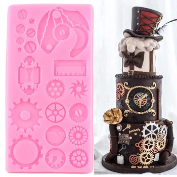 

Silicone Steampunk Gear Molds DIY Baby Birthday Fondant Cake Decorating Tools Cupcake Topper Candy Clay Chocolate Gumpaste Mould