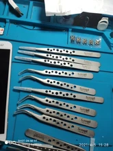 Pinzas electrónicas industriales antiestáticas ESD, Punta rectas y curvadas, pinzas de acero inoxidable de precisión, herramienta manual de reparación para teléfono SMD