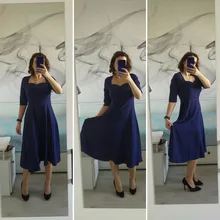 Dress Women Square Collar A-Line Backless Sexy Capucines Vintage Autumn 3/4-Sleeve Dot Print