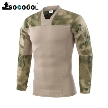 

Soqoool Camouflage Army Tactical T shirt Men Long Sleeve Military Combat T-Shirt Stretch Cotton Camo Airsoft Paintball Shirt
