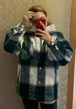 Woolen Coat Shirt Jacket Windbreaker Oversize Plaid Vintage Women Loose Button Winter