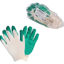 Перчатки ХБ с латексным покрытием ладони, зеленые(5 пар) AIRLINE AWG-C-07