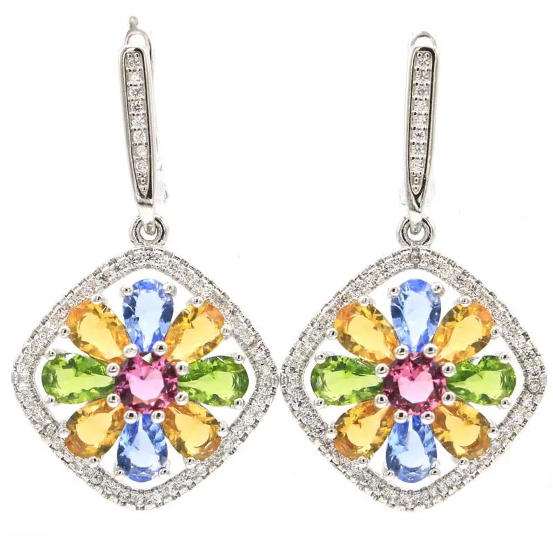39x21mm Multi Color 8g Pink Tourmaline Violet Tanzanite Golden Citrine Women Wedding Silver Earrings Wholesale Drop Shipping | Украшения и