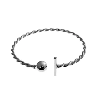 

Bangle 925 Sterling silver bracelet rigid reliada adjustable ball smooth rod women [AC1302]