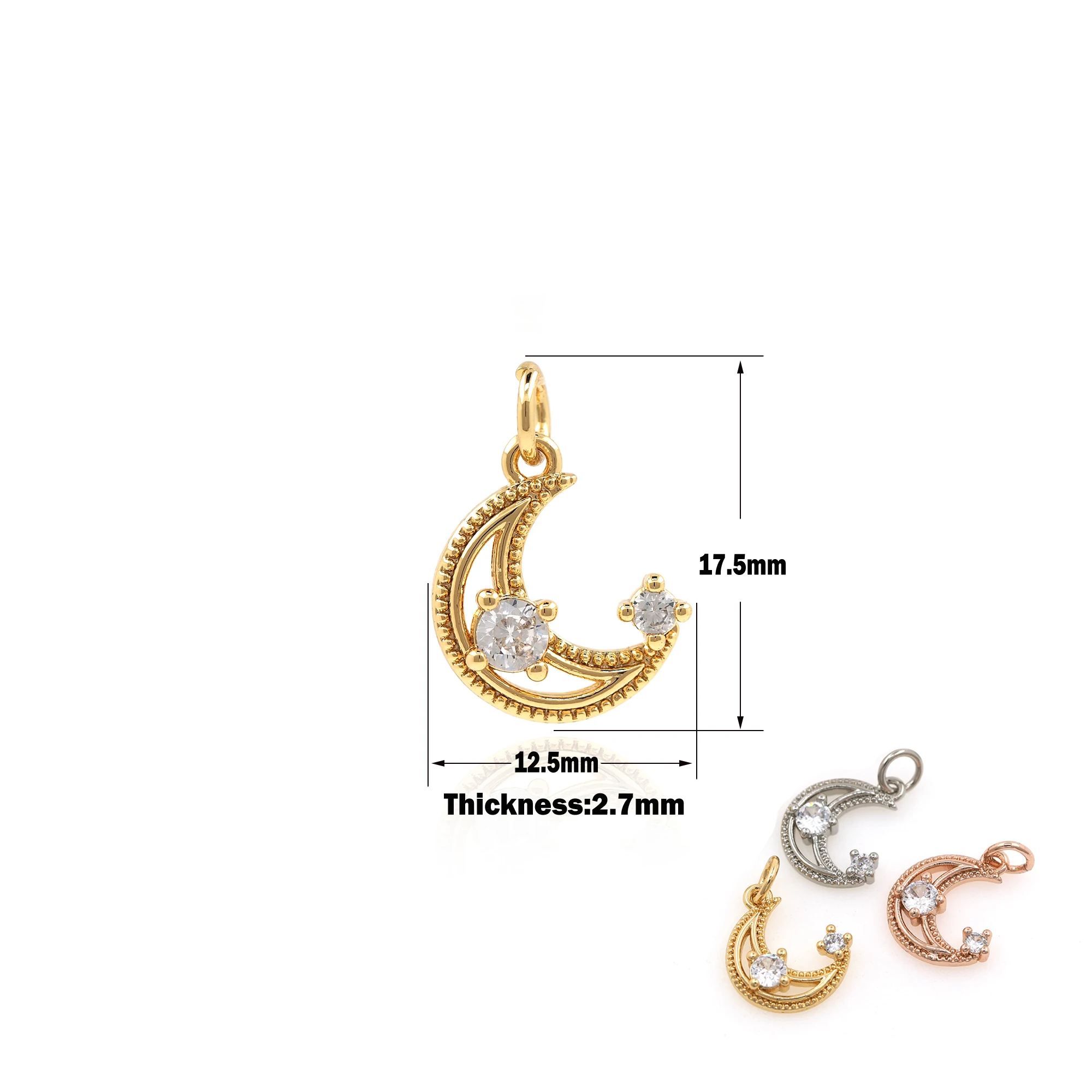 

Jewelry Making Supplies Metal Moon Pendant DIY Earrings Necklace Accessories Copper Zircon Celestial Jewelry Charm