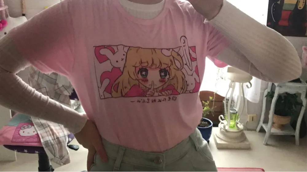 Cute anime print Harajuku T-shirt photo review