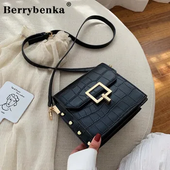 

Berrybenka Stone Pattern PU Leather Crossbody Bags For Women 2020 Small Lock Shoulder Simple Bag Lady Travel Handbags and Purses