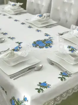 

Table Cover Set 6 Personality 14 Piece Four Rose Cross Stitch Desenl